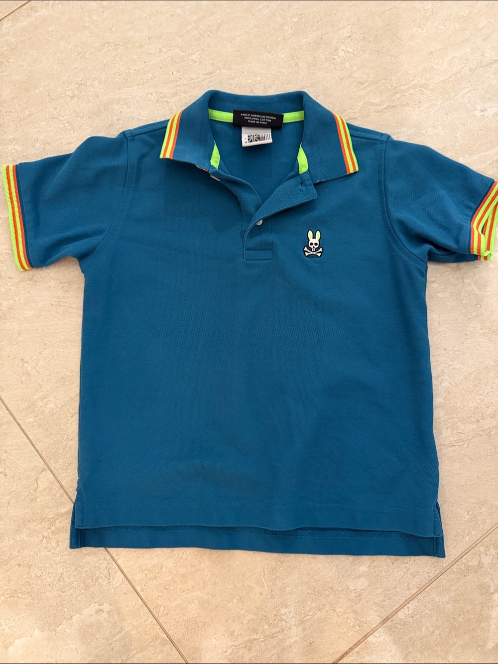 Psycho Bunny Teal Boys' Polo with Neon Stripe Trim
